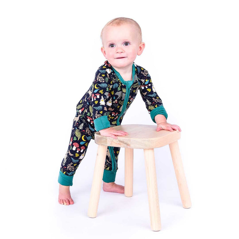 emerson and friends night forest bamboo zip pajamas for babies