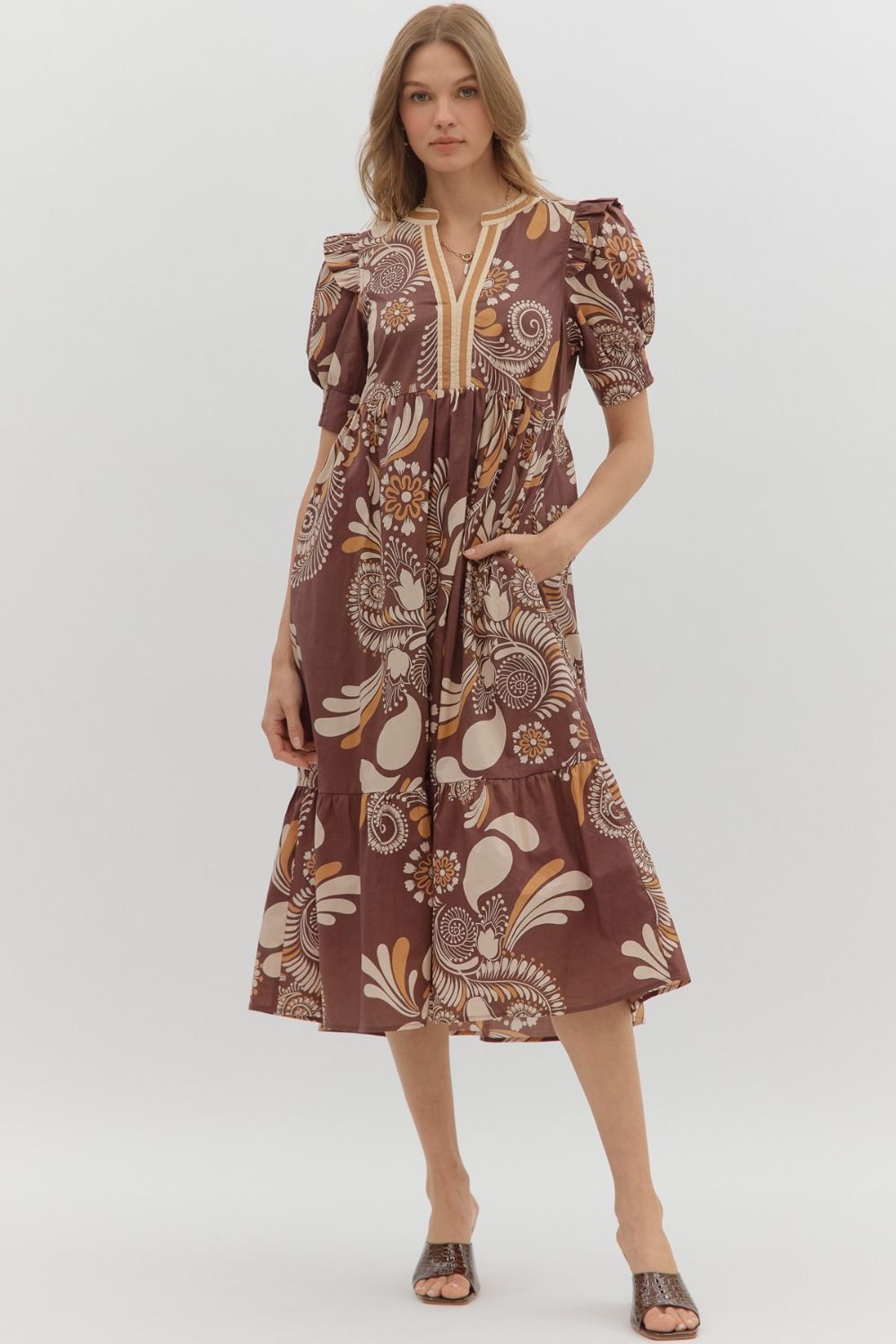 Harvest Paisley Smock Midi Dress