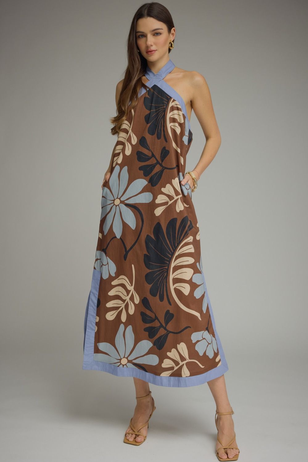 Golden Hour Floral Halter Midi Dress – Bliss