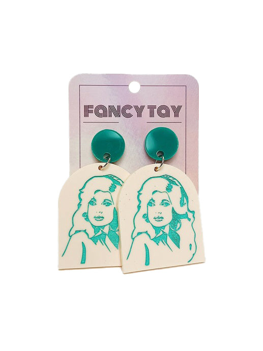 Dolly Parton Dolly Etched Face Acrylic Dangle Earrings Assorted