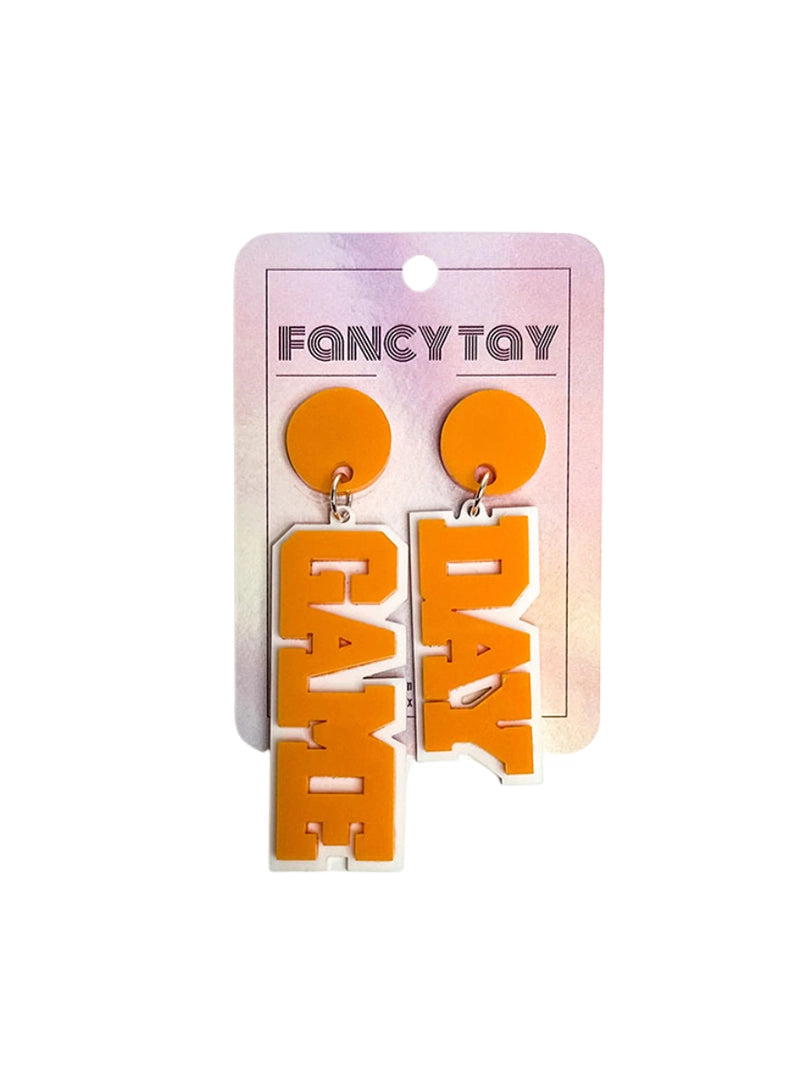 Layered Orange & White Game Day Dangle Earrings