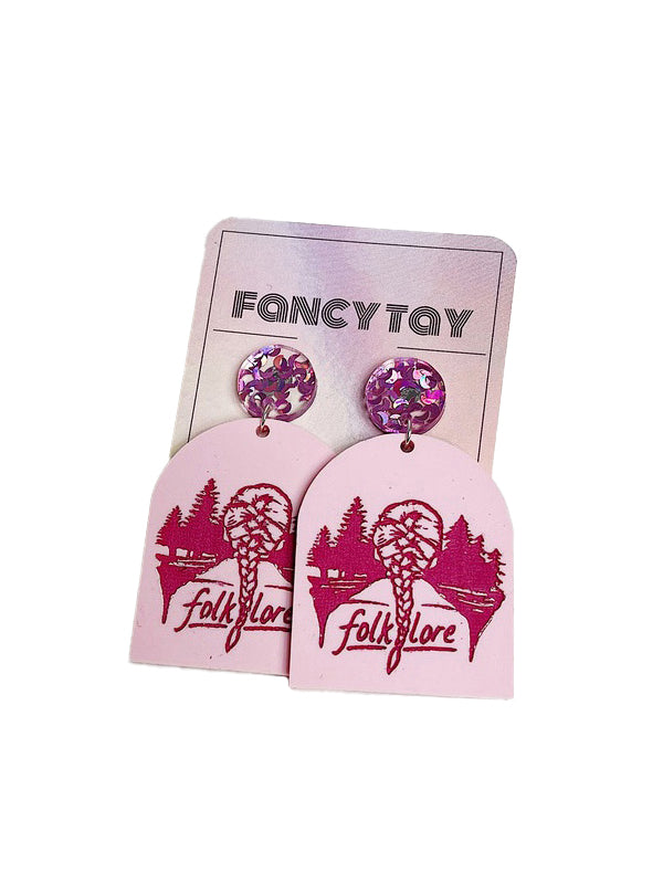 Taylor Swift Etched Acrylic Dangle Earrings Matte Pink Folklore