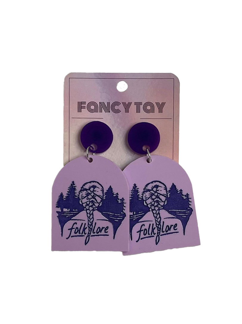 Taylor Swift Etched Acrylic Dangle Earrings Matte Purple Folklore