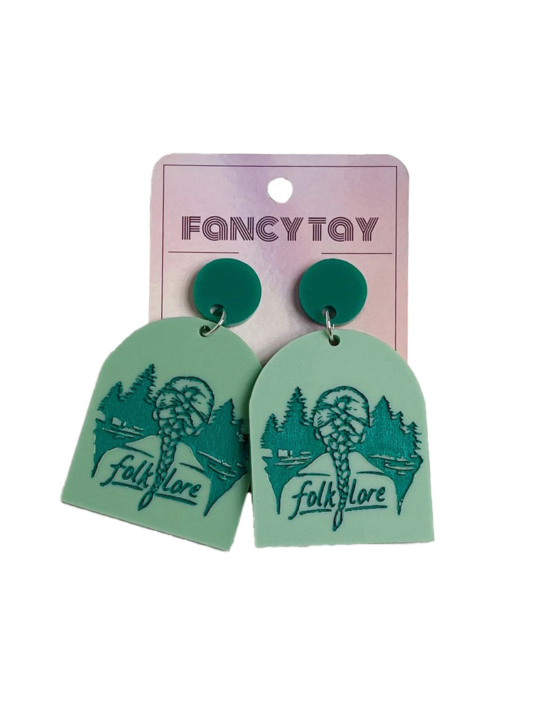 Taylor Swift Etched Acrylic Dangle Earrings Matte Teal Folklore