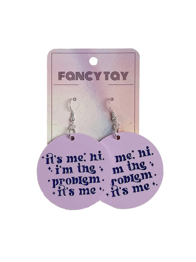 Taylor Swift Etched Acrylic Dangle Earrings Matte Purple Problem