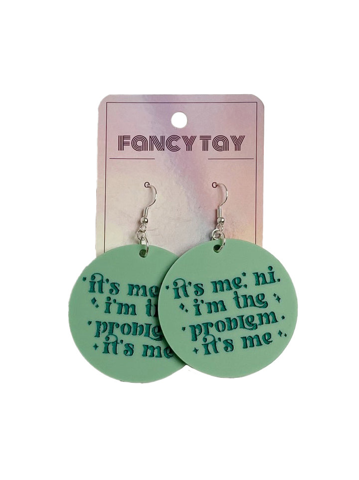 Taylor Swift Etched Acrylic Dangle Earrings Matte Teal Problem
