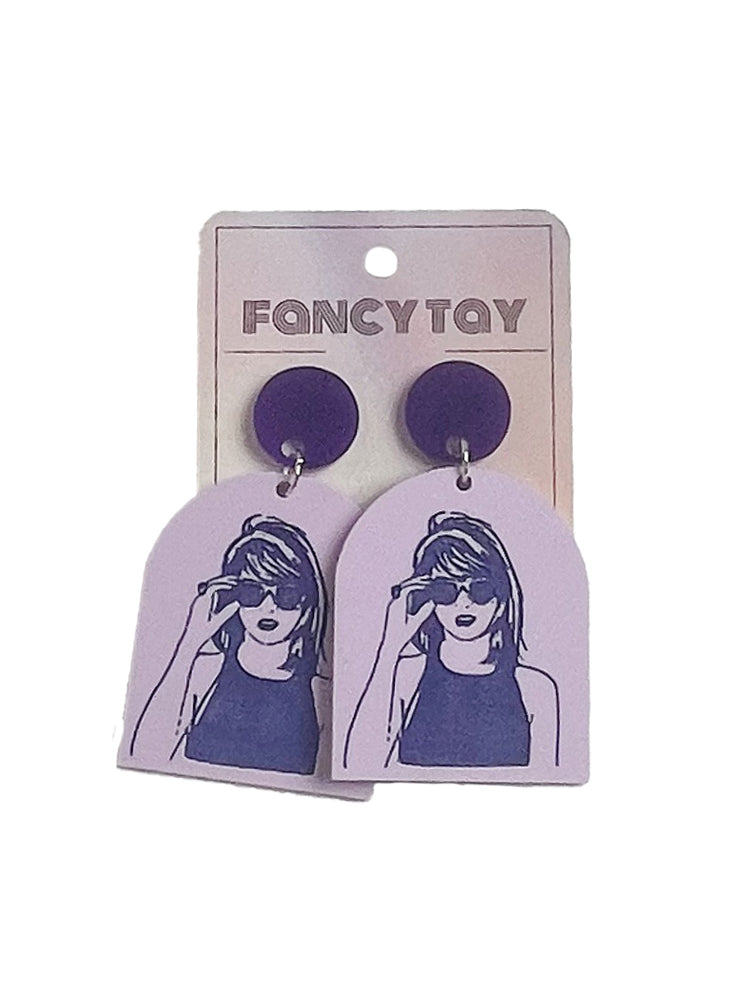 Taylor Swift Etched Acrylic Dangle Earrings Matte Purple Sunnies