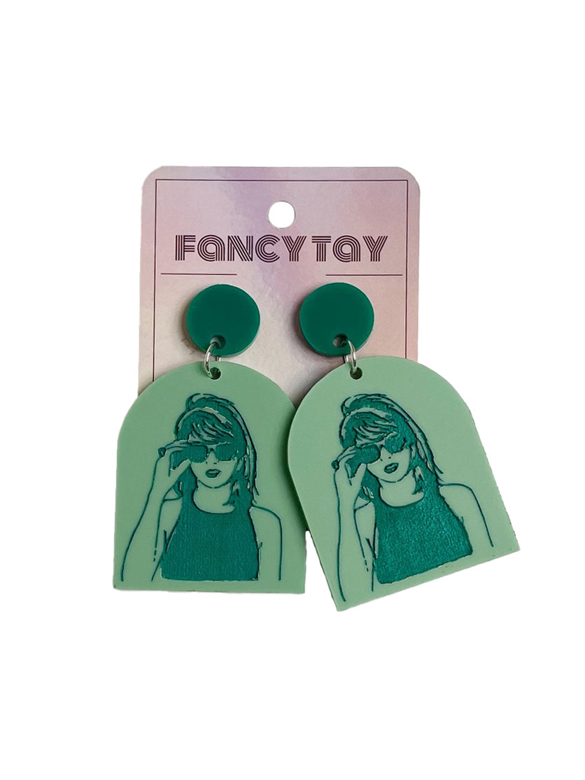Taylor Swift Etched Acrylic Dangle Earrings Matte Teal Sunnies