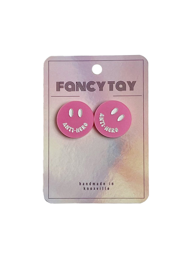 Etched Acrylic Taylor Swift Stud Earrings Hot Pink Metallic Anti-Hero