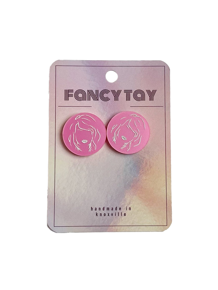 Etched Acrylic Taylor Swift Stud Earrings Hot Pink Metallic Taylor Outline