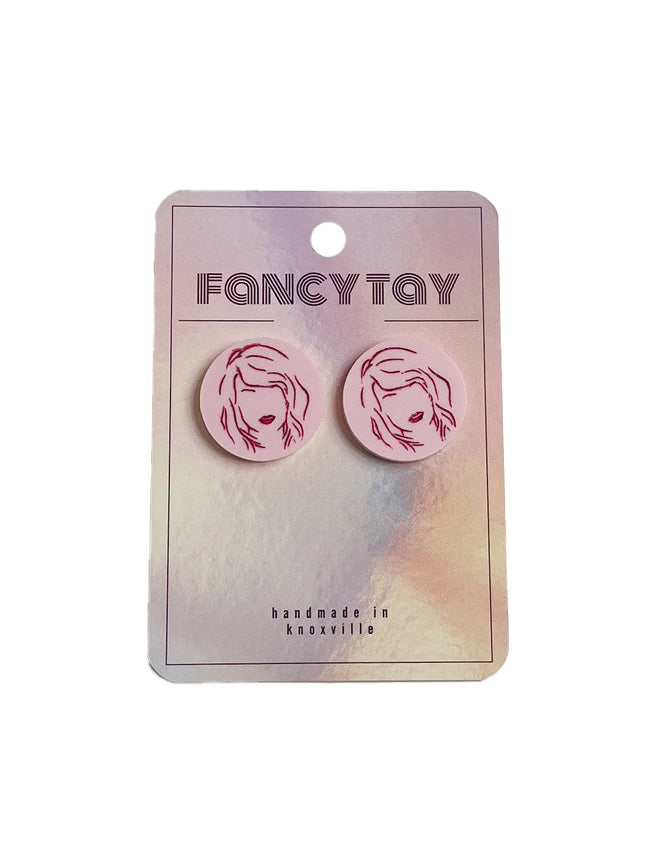 Etched Acrylic Taylor Swift Stud Earrings Matte Pink Taylor Outline