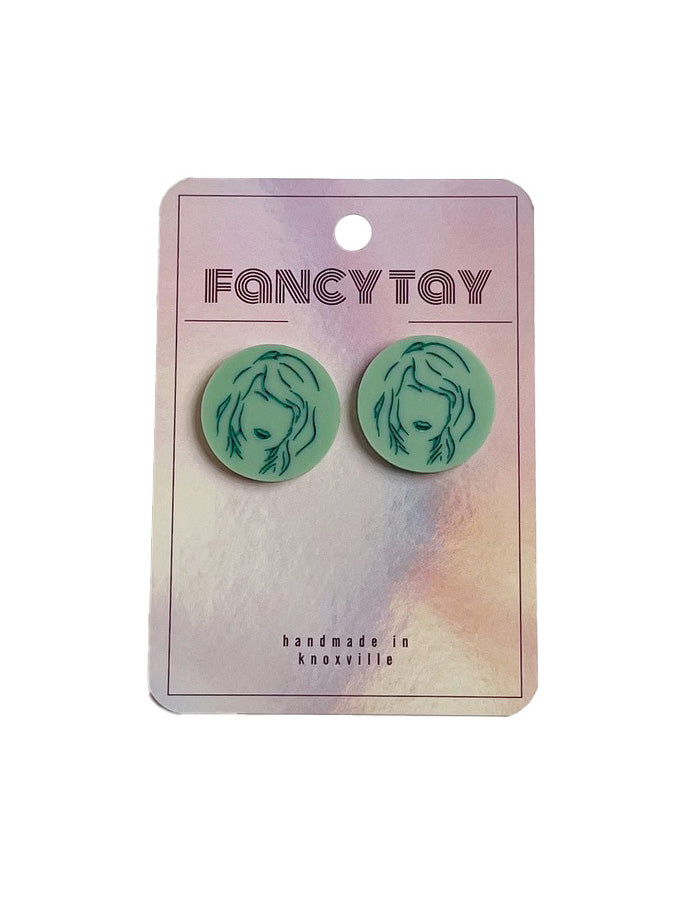 Etched Acrylic Taylor Swift Stud Earrings Matte Teal Taylor Outline