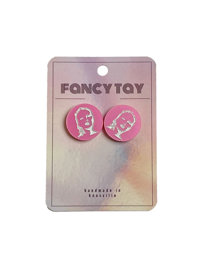 Etched Acrylic Taylor Swift Stud Earrings Hot Pink Metallic Reputation Taylor