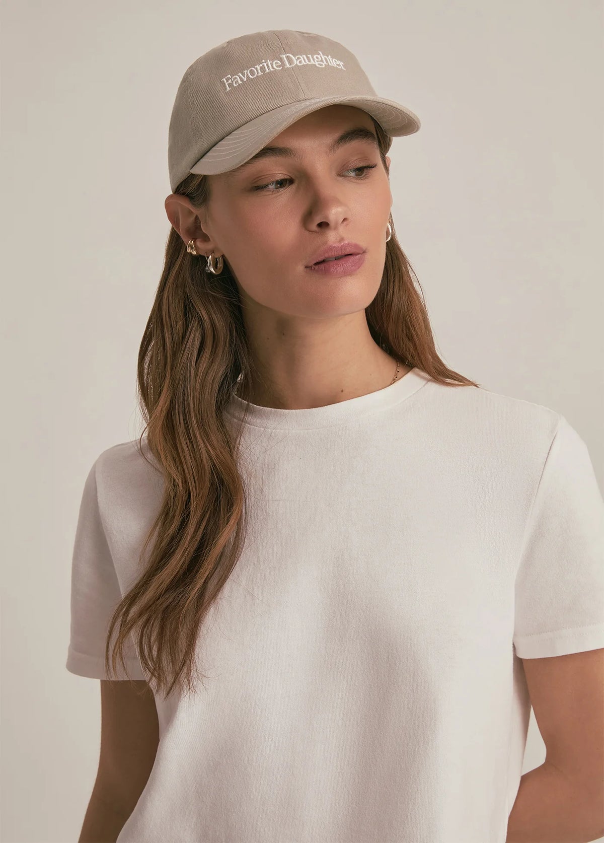Favorite Daughter Classic Logo Baseball Hat Taupe Ivory