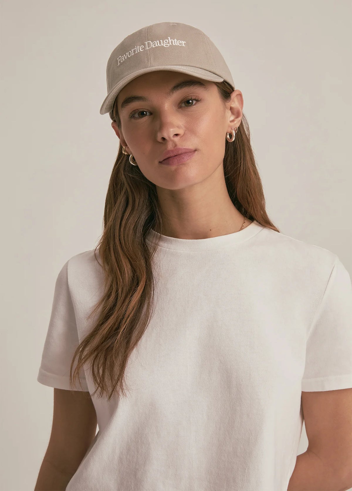 Favorite Daughter Classic Logo Baseball Hat Taupe Ivory