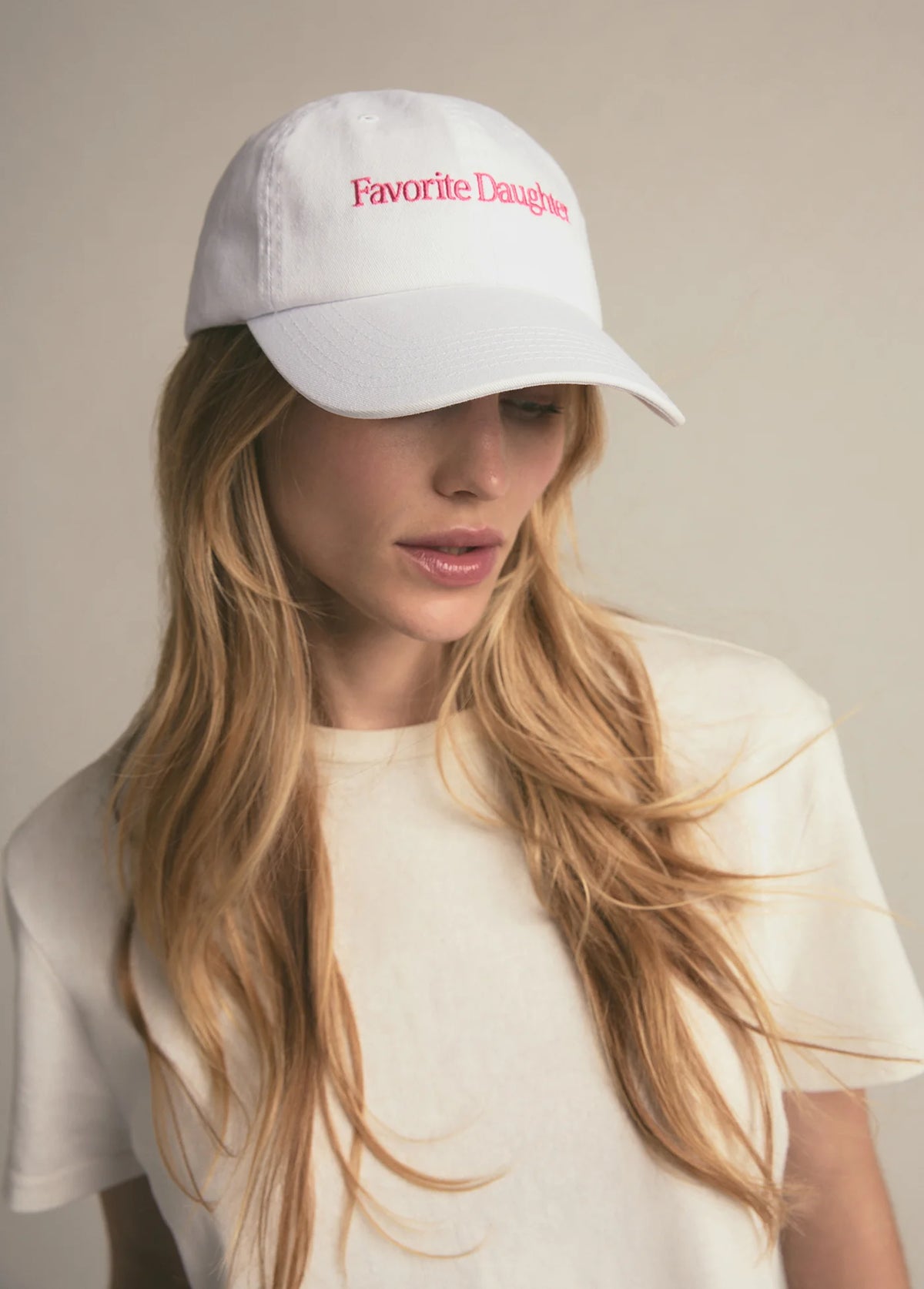 Favorite Daughter Classic Logo Baseball Heart Hat White Pink