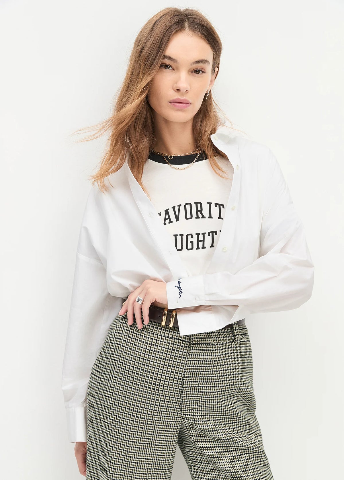 Favorite Daughter Collegiate Ringer Tee White Black