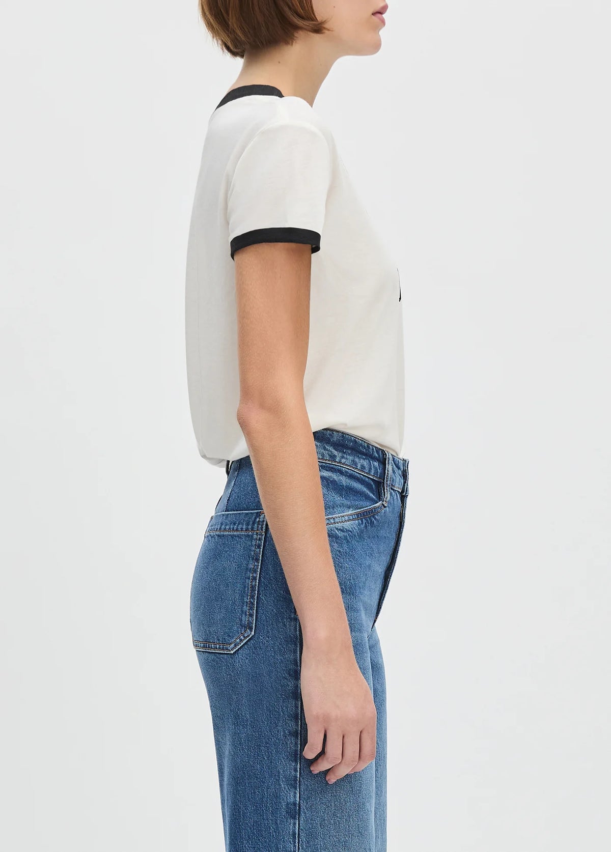 Favorite Daughter Collegiate Ringer Tee White Black