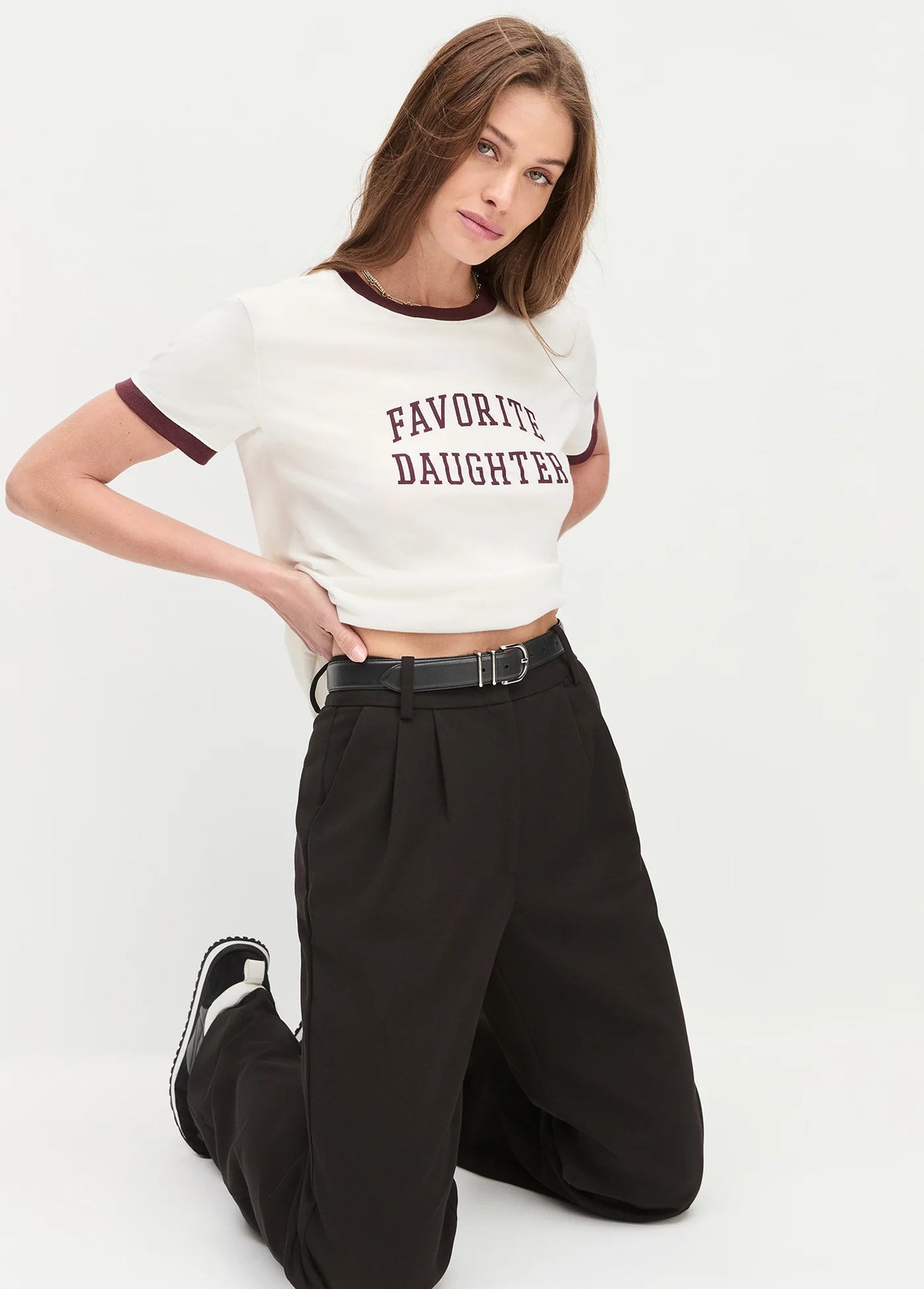 Favorite Daughter Collegiate Ringer Tee White Burgundy