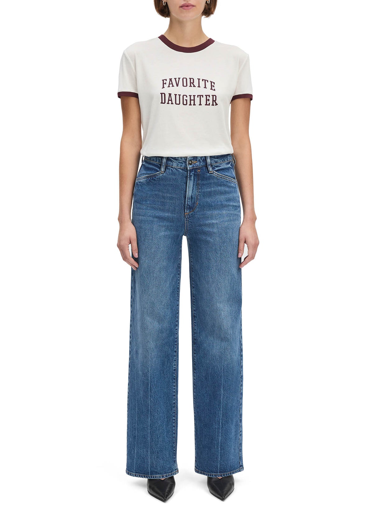 Favorite Daughter Collegiate Ringer Tee White Burgundy