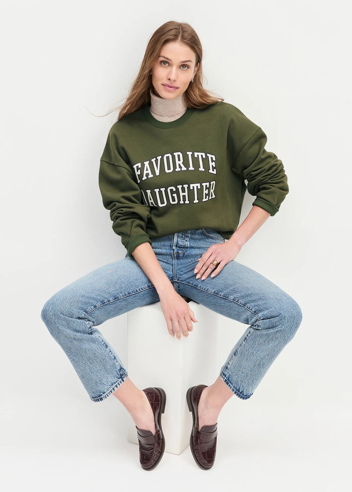Favorite Daughter The Cropped Collegiate Sweatshirt Smoketree Gardenia
