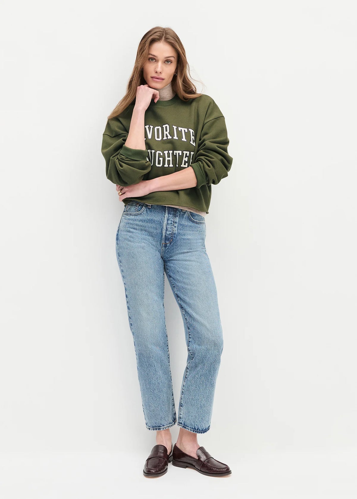 Favorite Daughter The Cropped Collegiate Sweatshirt Smoketree Gardenia