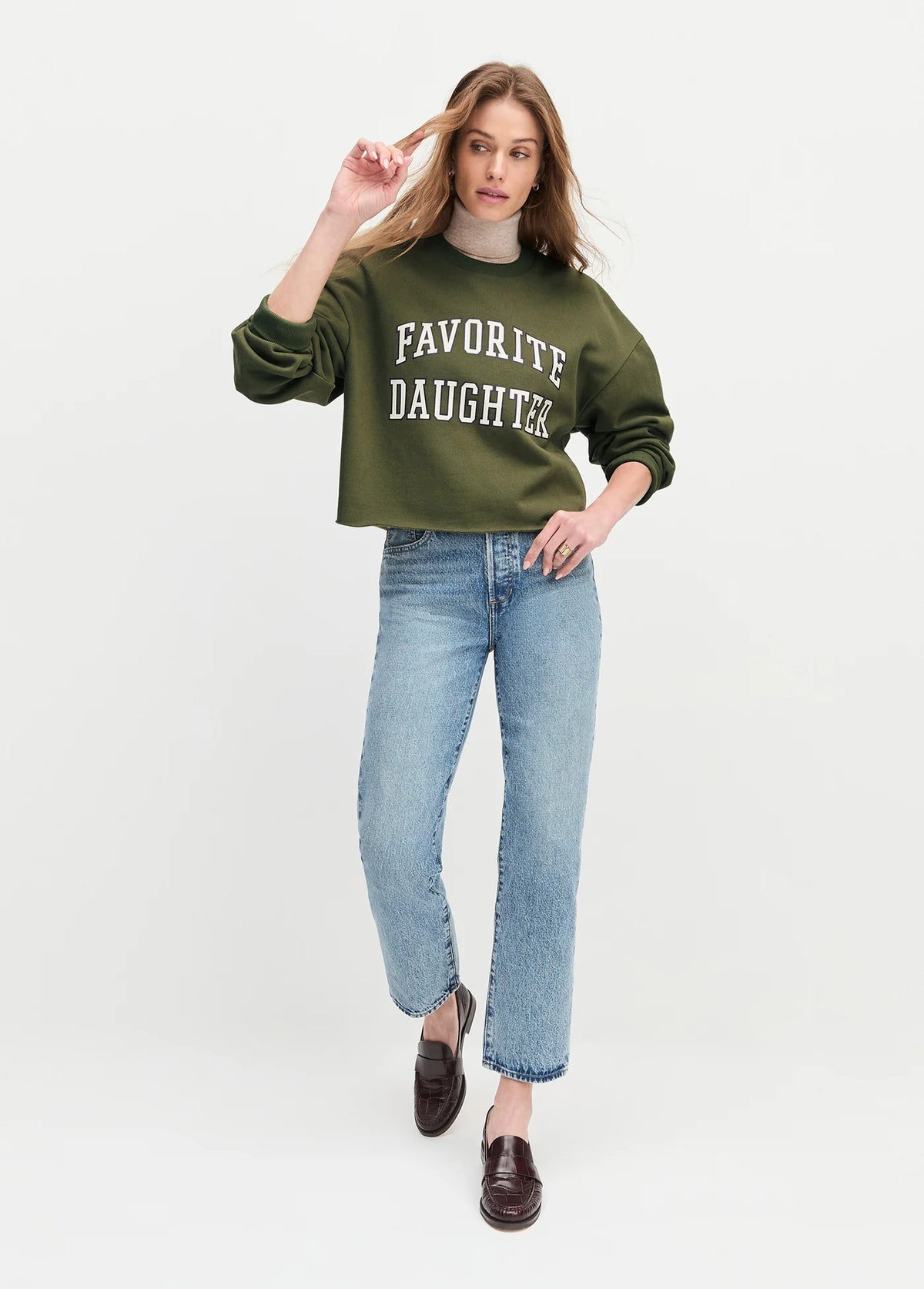 Favorite Daughter The Cropped Collegiate Sweatshirt Smoketree Gardenia