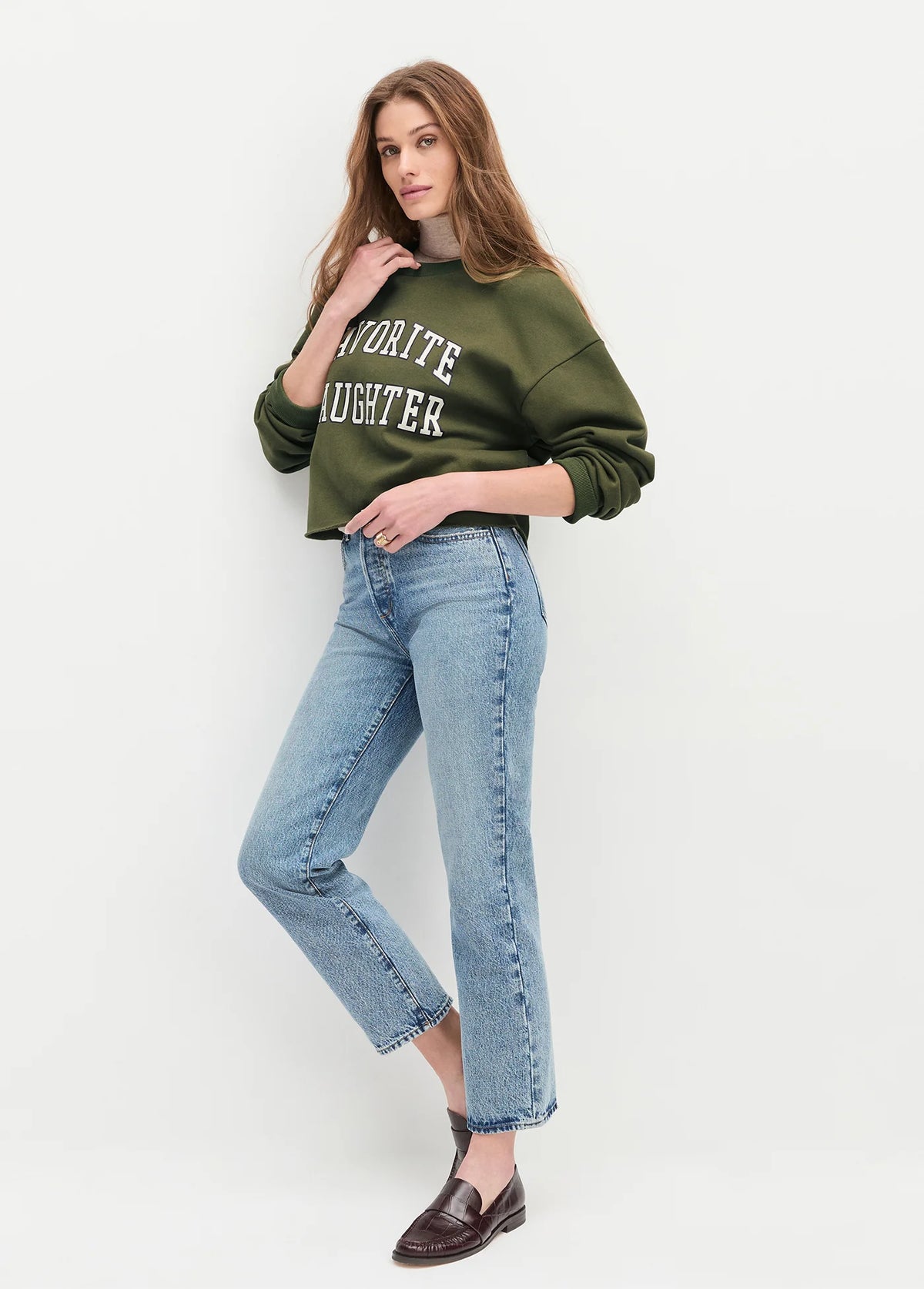Favorite Daughter The Cropped Collegiate Sweatshirt Smoketree Gardenia