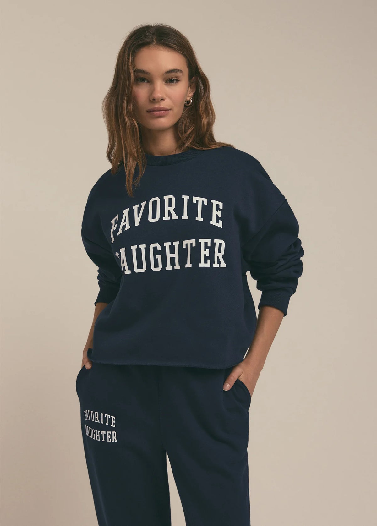 Favorite Daughter The Cropped Collegiate Sweatshirt Navy