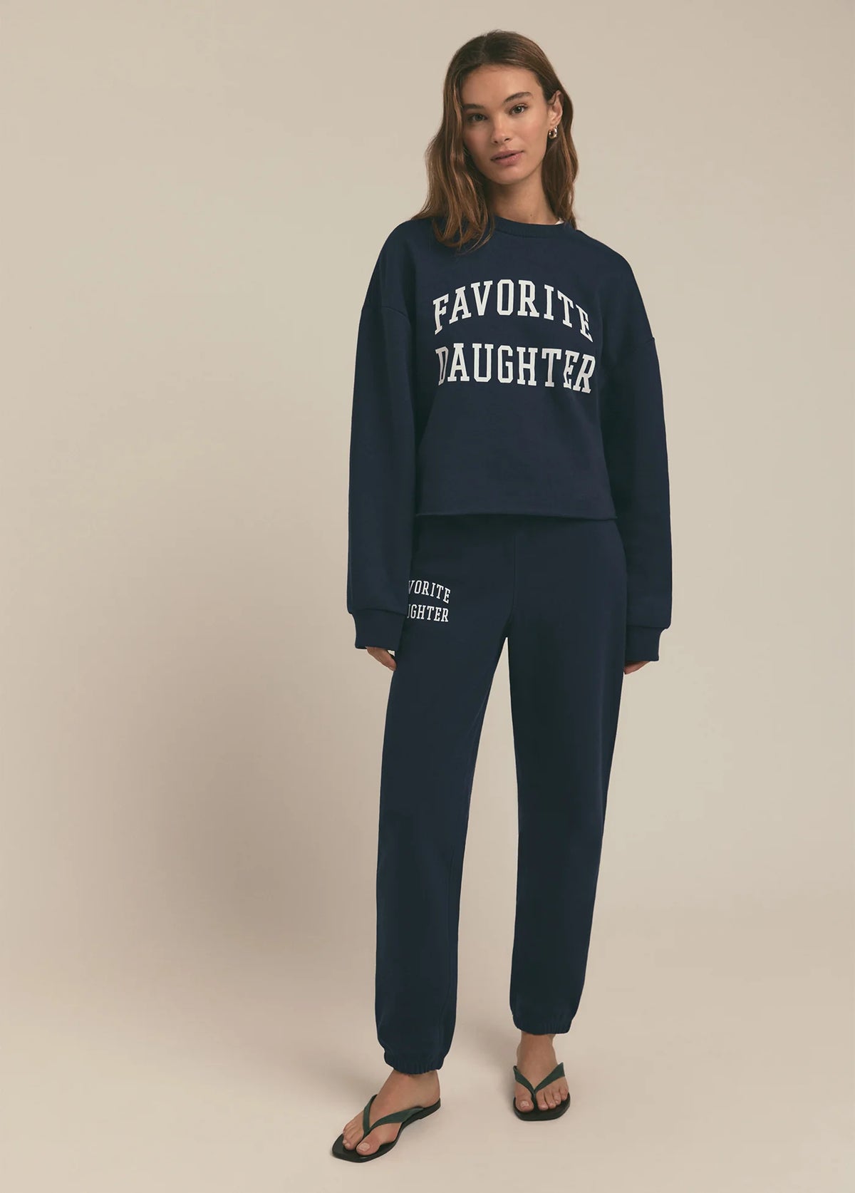 Favorite Daughter The Cropped Collegiate Sweatshirt Navy