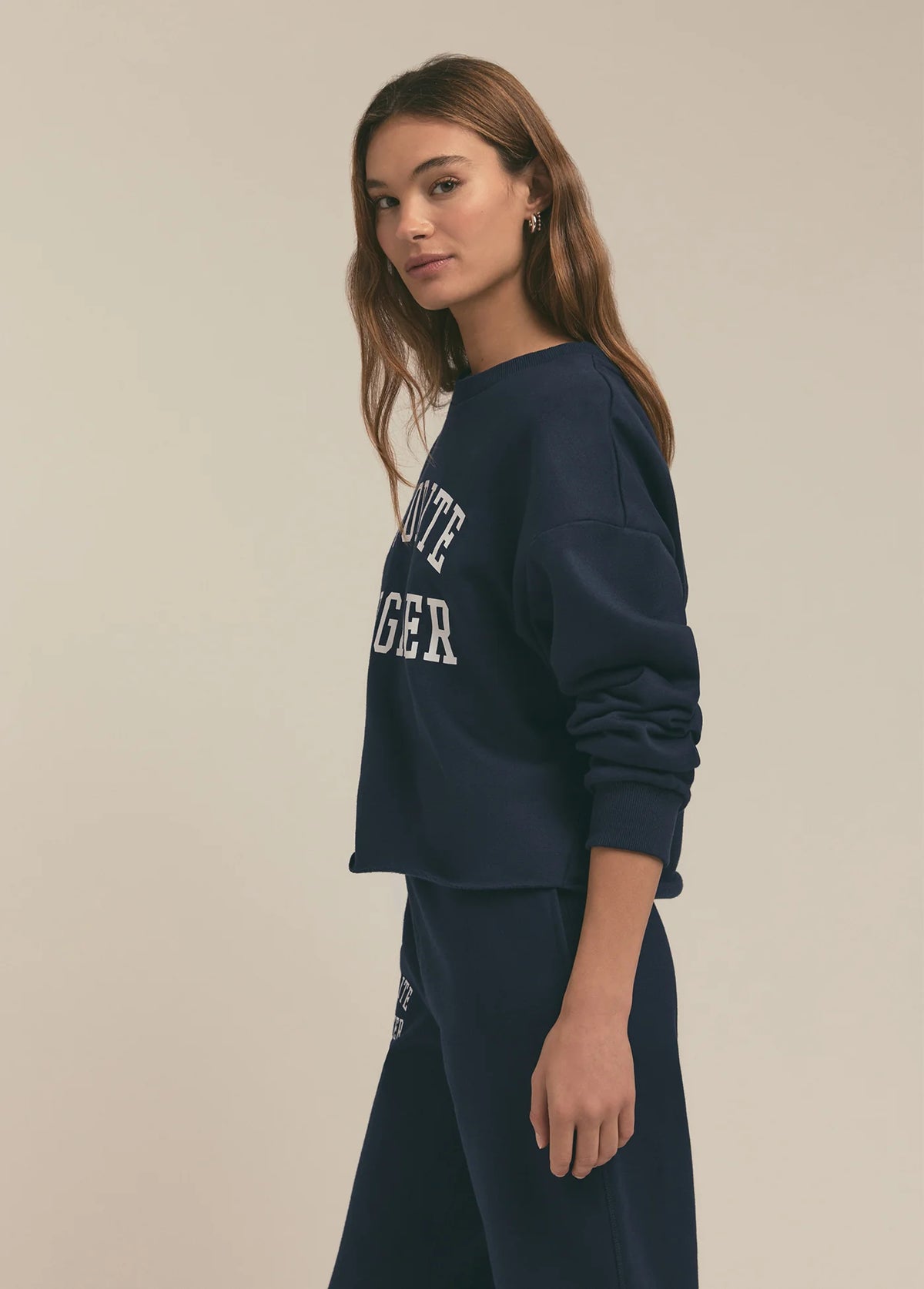 Favorite Daughter The Cropped Collegiate Sweatshirt Navy