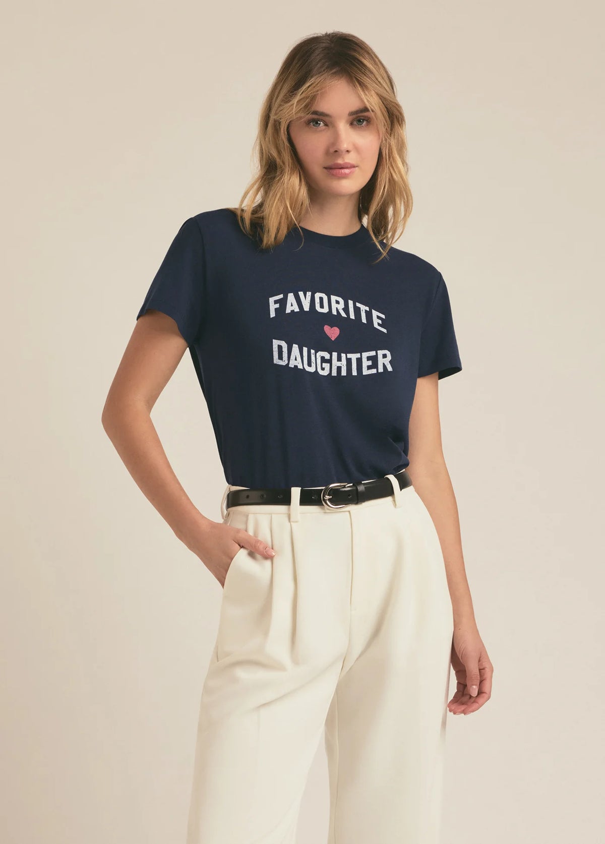Favorite Daughter Logo Tee Navy White