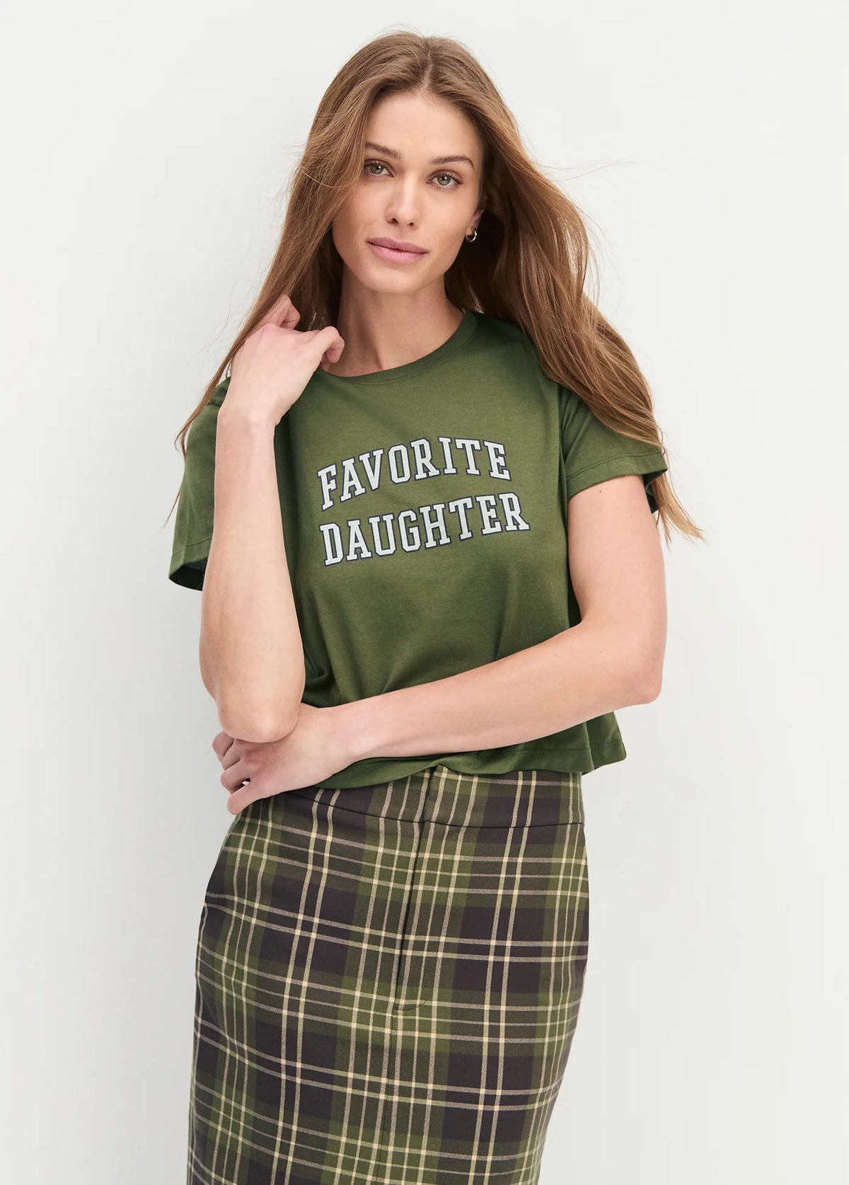 Favorite Daughter The Cropped Collegiate Tee Smoketree Gardenia