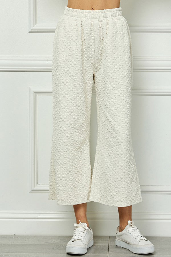 Flower Textured Cropped Wide Pants
