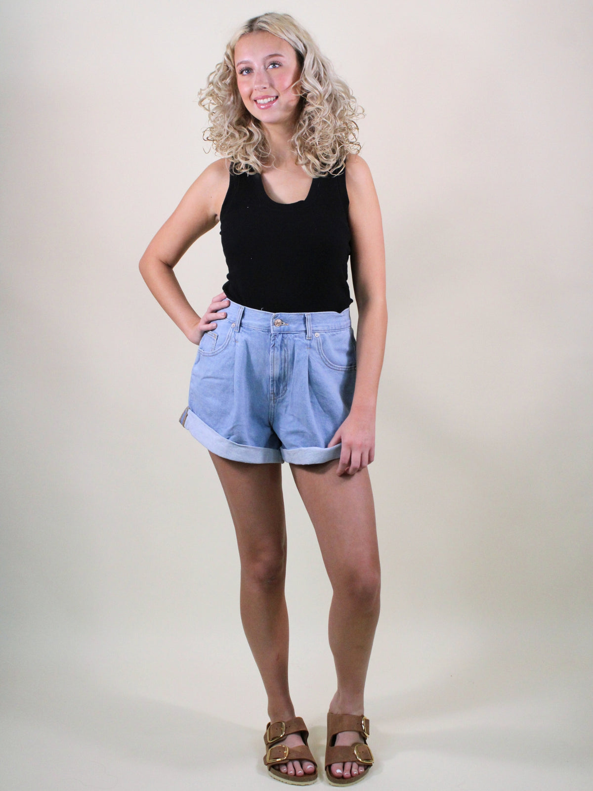 free people danni denim short open sky  full model