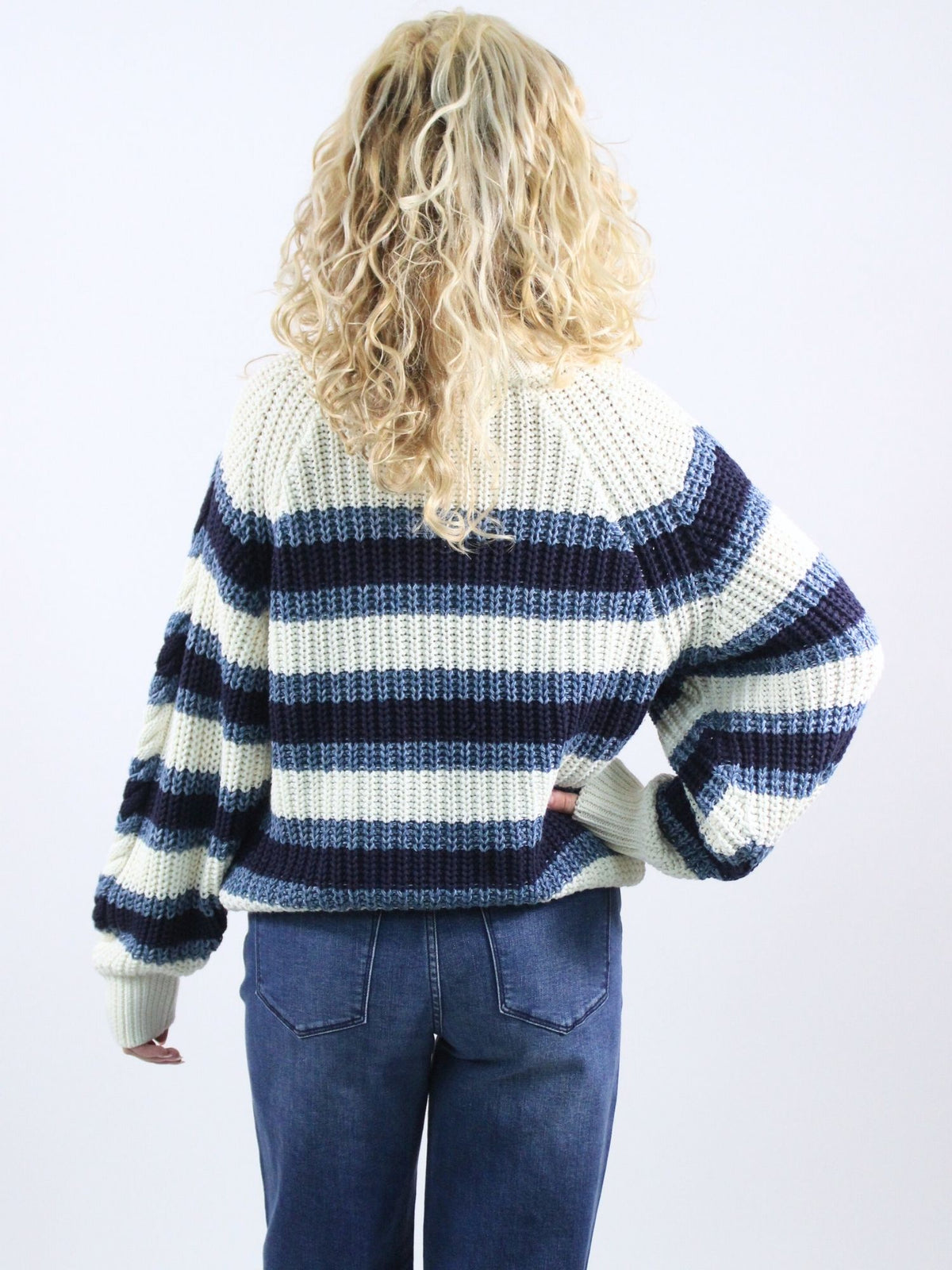 Free People Frankie Striped Cable Knit Sweater Ivory Combo