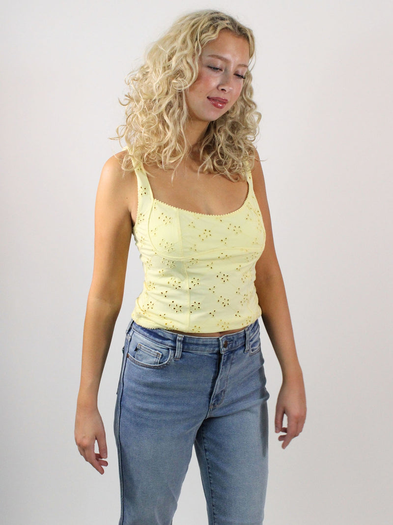 Free People Full Bloom Eyelet Cami Banana Cream