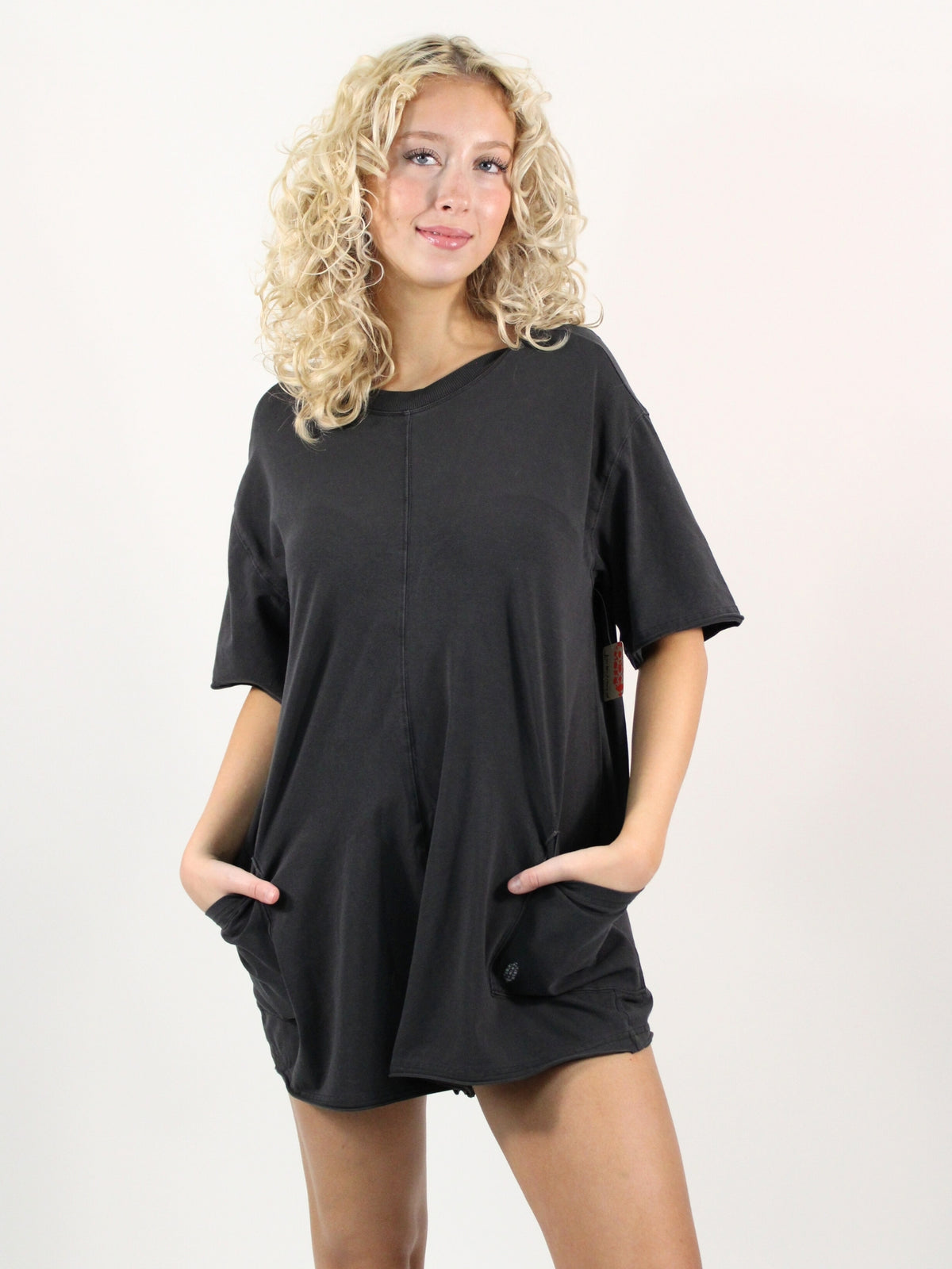 Free People Hot Shot Tee Romper Black