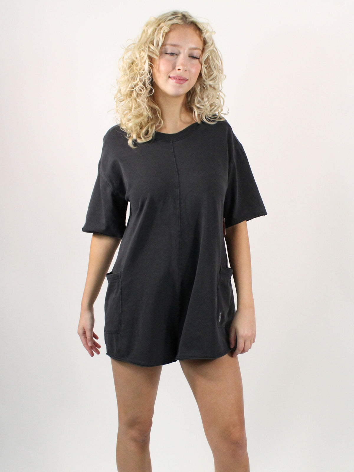 Free People Hot Shot Tee Romper Black