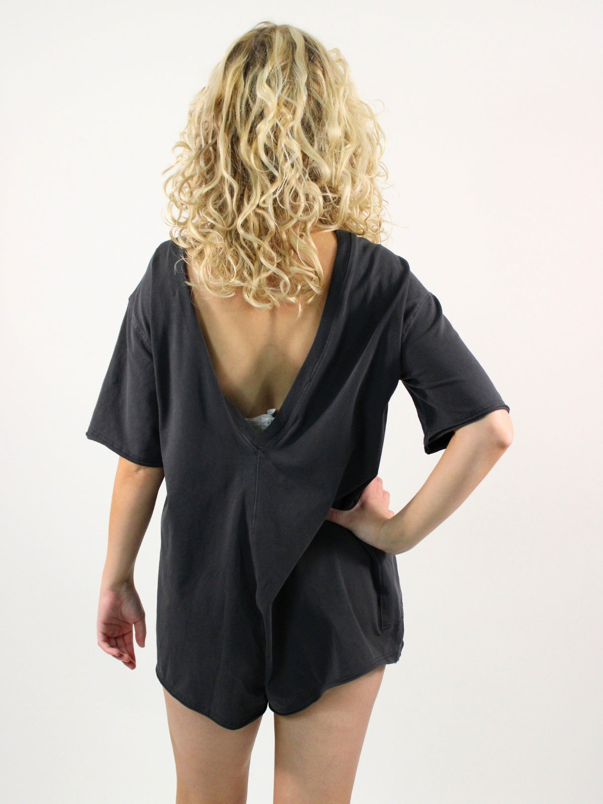 Free People Hot Shot Tee Romper Black