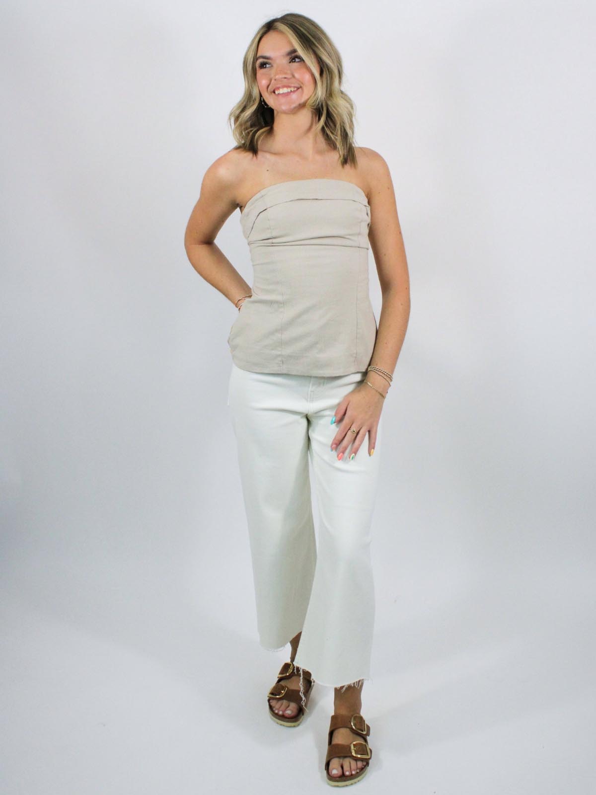 Free People Lora Strappy Back Tube Top Pumice Stone