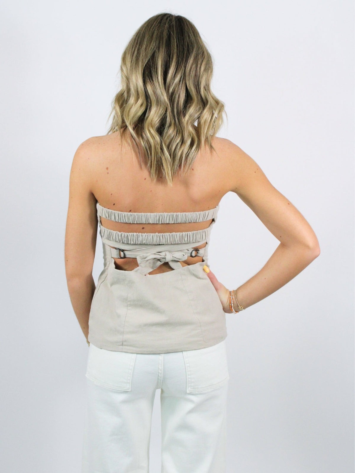 Free People Lora Strappy Back Tube Top Pumice Stone