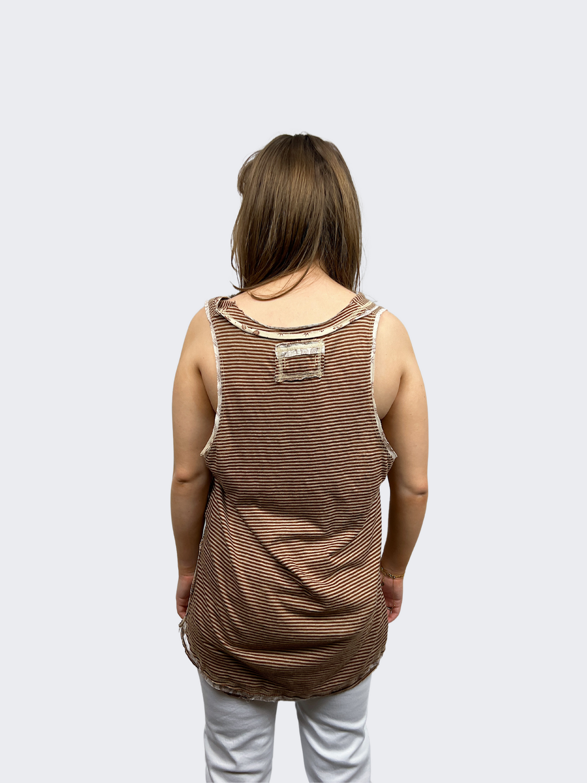 free people love language tank top in striped oatmeal-back view