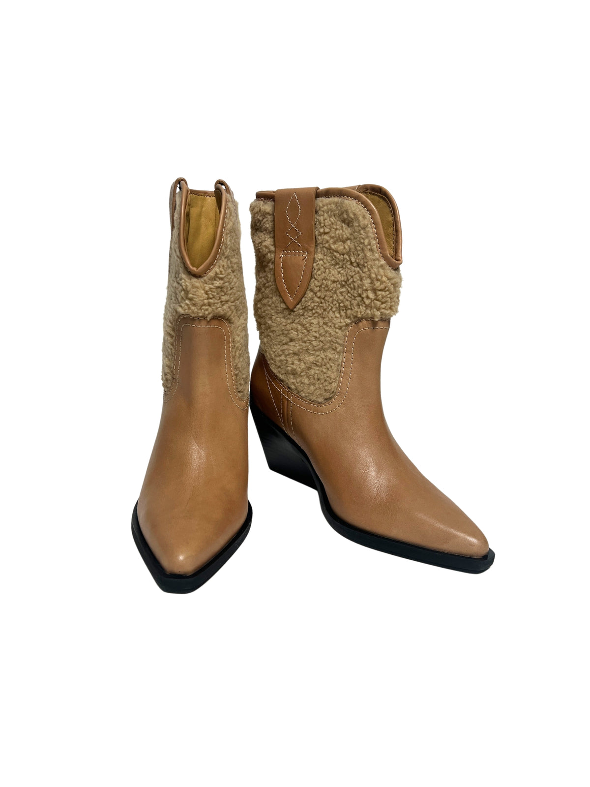 free people pitchfork point shearling boot almond butter front pair