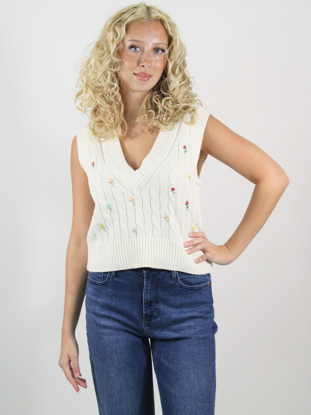 Free People Plumeria Floral Vest Ivory Combo