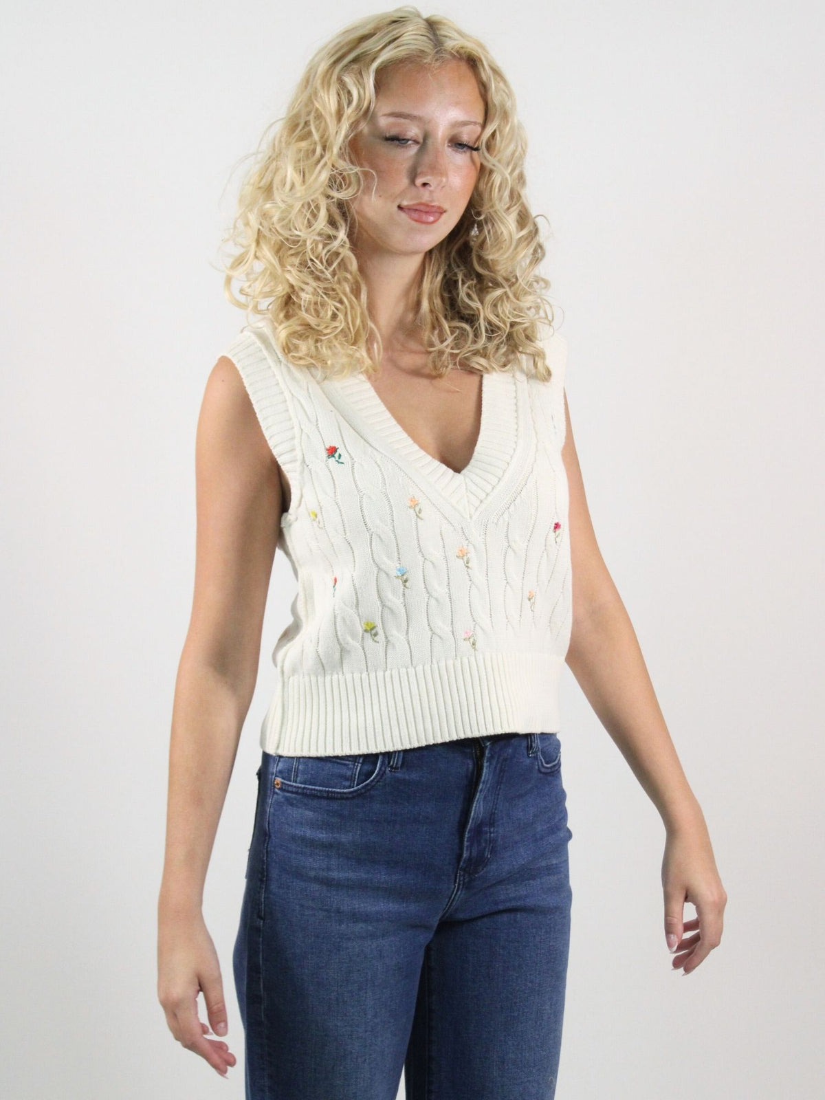 Free People Plumeria Floral Vest Ivory Combo