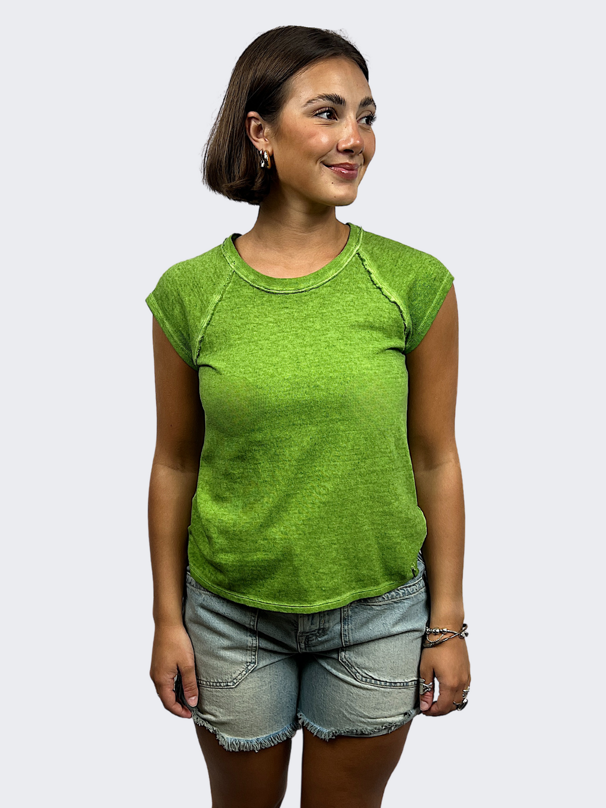 free people riley tee in fresh chives-front
