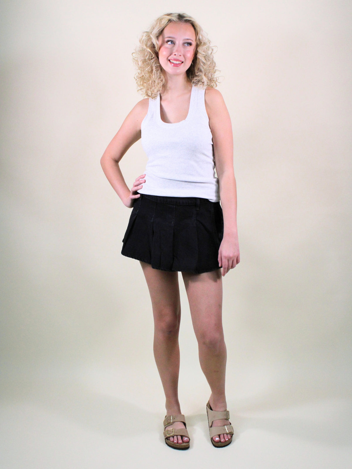 free people stephie denim skort in the city full model view