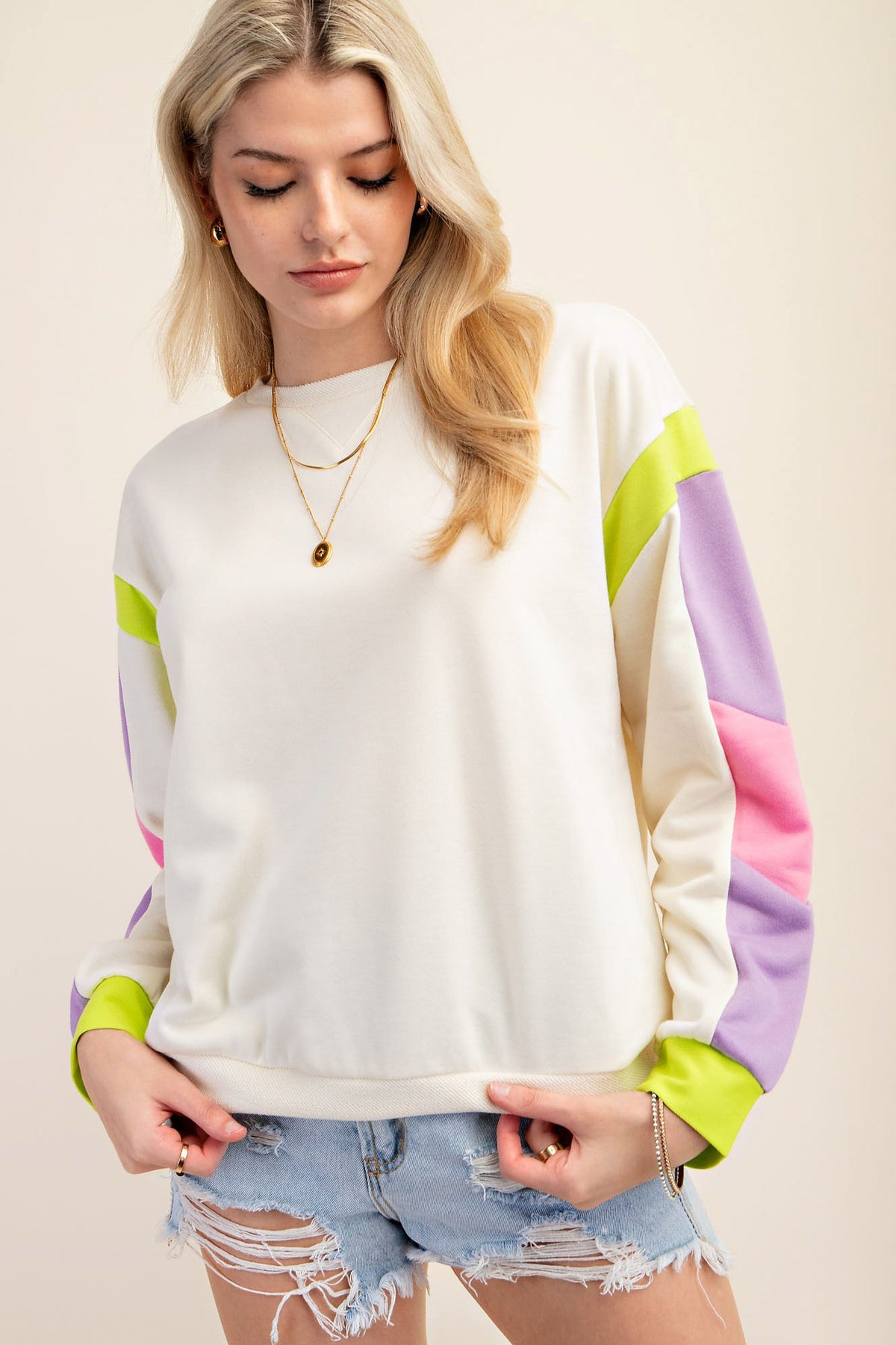 French Terry Colorblock Sleeve Top