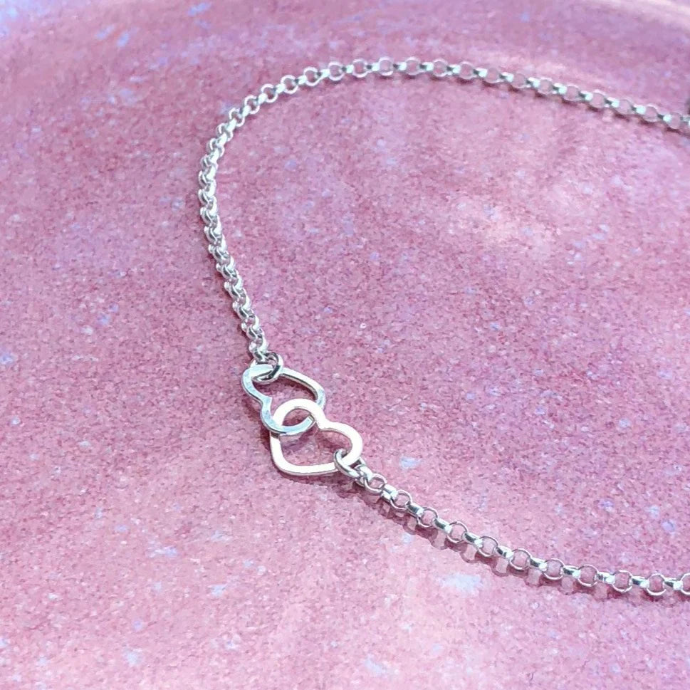 Freshie & Zero Sterling Silver Two Tiny Hearts Necklace 18"